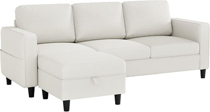 Sectional Sofas Couches for Living Room Convertible 3 Seater L Shaped Couch with Removable Storage Ottoman 78" Modern Linen Beige Sofa for Apartments Studios Dorms Small Spaces