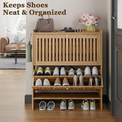wanan 31.5" Shoe Cabinet with 2 Flip Slatted Drawers, Adjustable & Removable