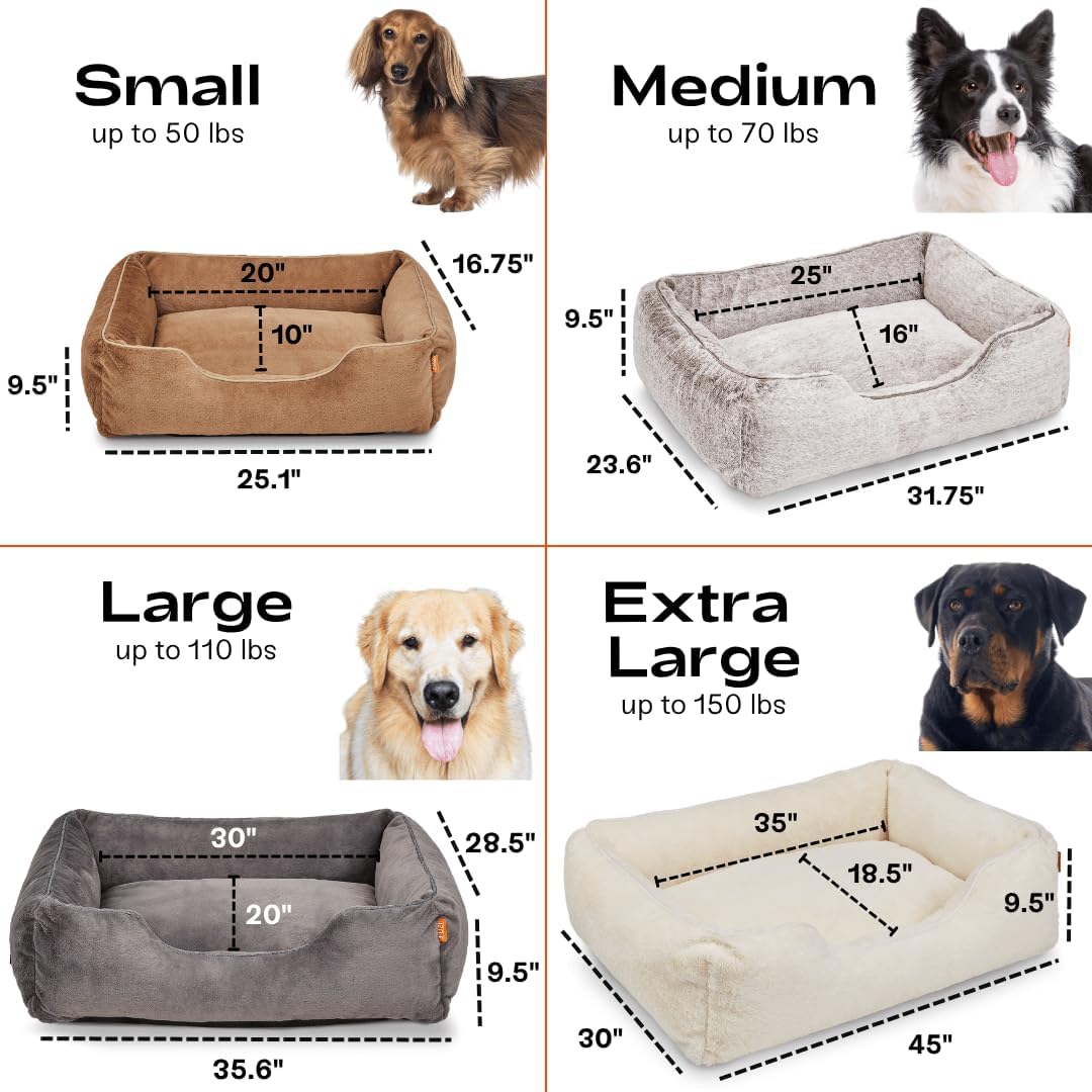 FUZI Luxury Aesthetic Dog Bed for Small Dogs with Washable Cover, Pet Couch, Pet Bed with Sides, Non-Slip Bottom, Soft and Durable Calming Dog Bed, Faux Rabbit Fur, Small 25.1x16.75x9.5 Light Brown