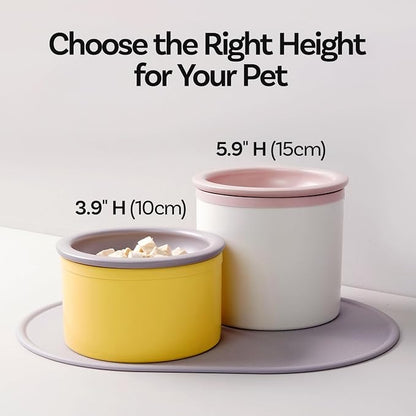 Hello Bowl Elevated Ceramic Cat Bowl with Stand, Raised Whisker-Friendly Feeding Bowl for Cats & Small Dogs, Patented Design, Made in Korea (5.9" H - Gray, Square/Dry)