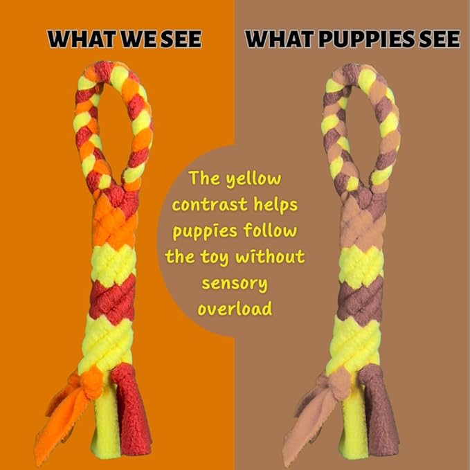 Chelsy's Toys 3-in-1 Enrichment Tube for Puppies - Tug Toy, Treat Dispenser & Snuffle Ball | Tug of War | Interactive Puppy Treat Puzzle for Small Dogs & Pup's| Wet/Freeze Teether(Orange)
