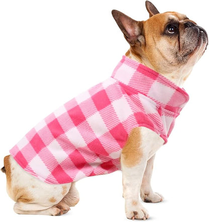 Kama Bridal Spring & Autumn Dog Coat - Pink & White Plaid Fleece Vest for Cats & Small Dogs (Pink, XXS)