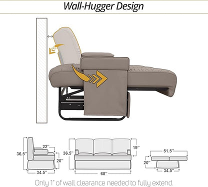 Qualitex De Leon Console SL RV Sofa Bed, 68" Wide, Ulitmate Leather, Light Antelope