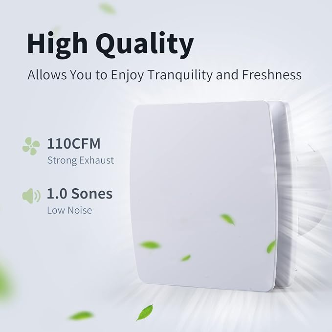 Zeyzer Exhaust Fan 110 CFM 1.0 Sones 5.9" Duct White Square Quiet Powerful