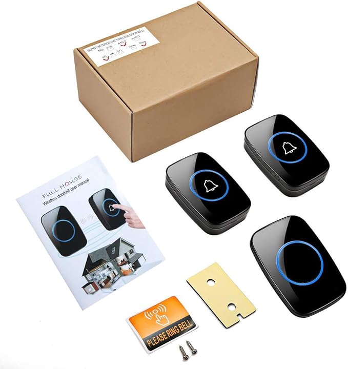 Wireless Doorbell, Waterproof Door Bell Kit, Distinguish front and rear doors