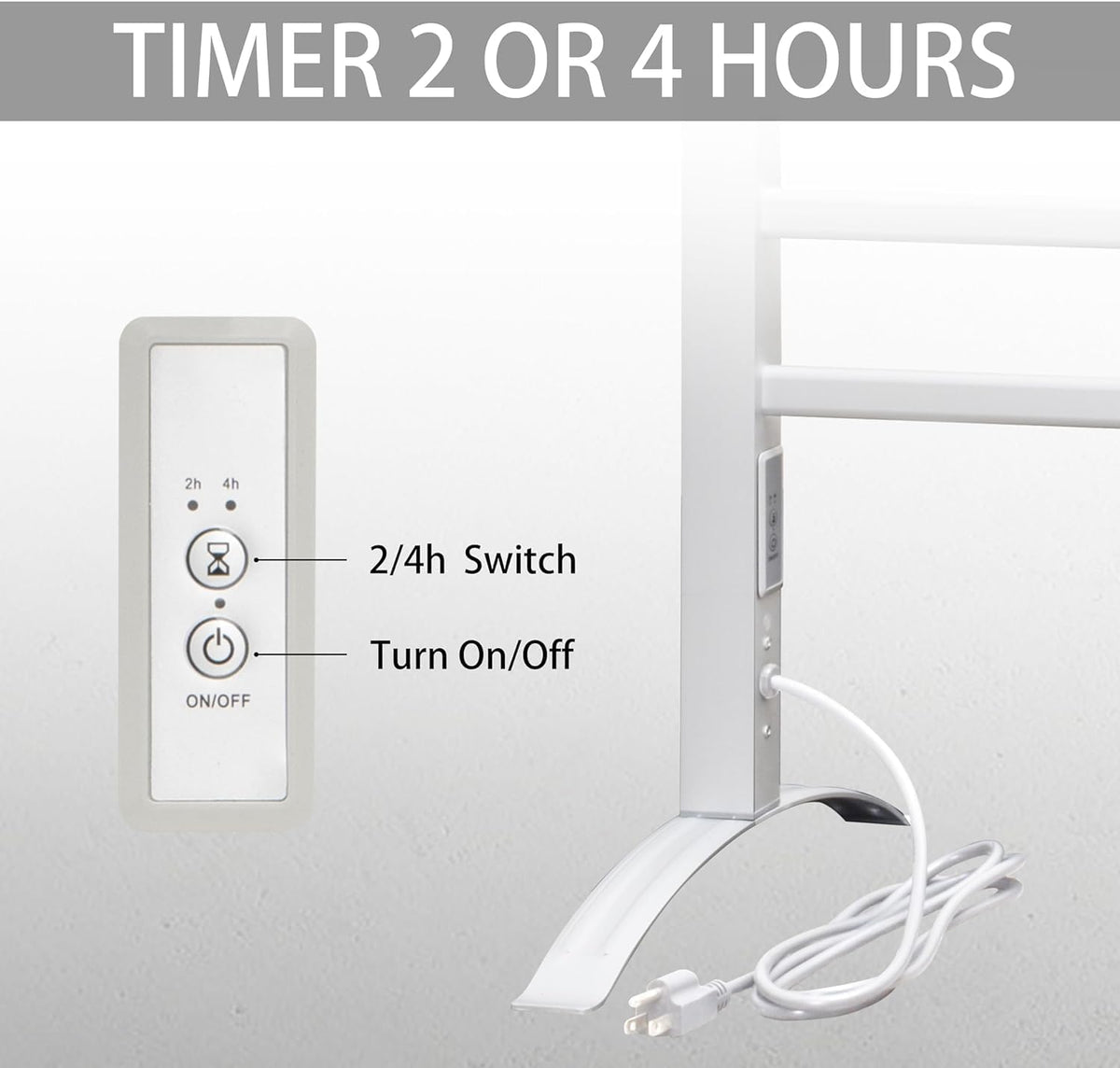 KEG Towel Warmer 8 Bars for Bathroom Freestanding or Wall Mounted Bath Towel Heater Plug-in with Built-in Timer Silver