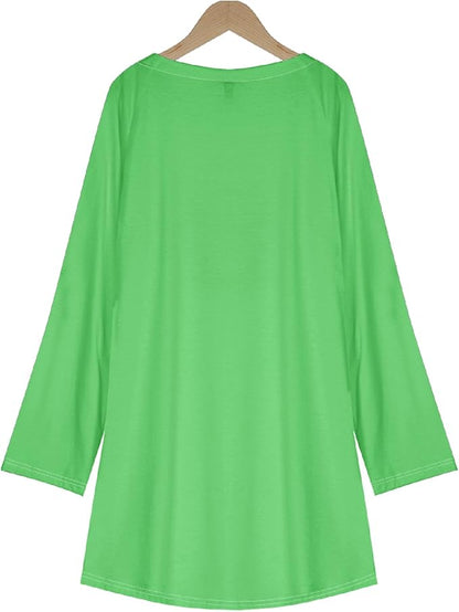 Womens Tunic Shirt Cute Cat Print Long Sleeve Round Neck Women T Shirts Cotton Casual Plus Size Vacation Tunics Tops