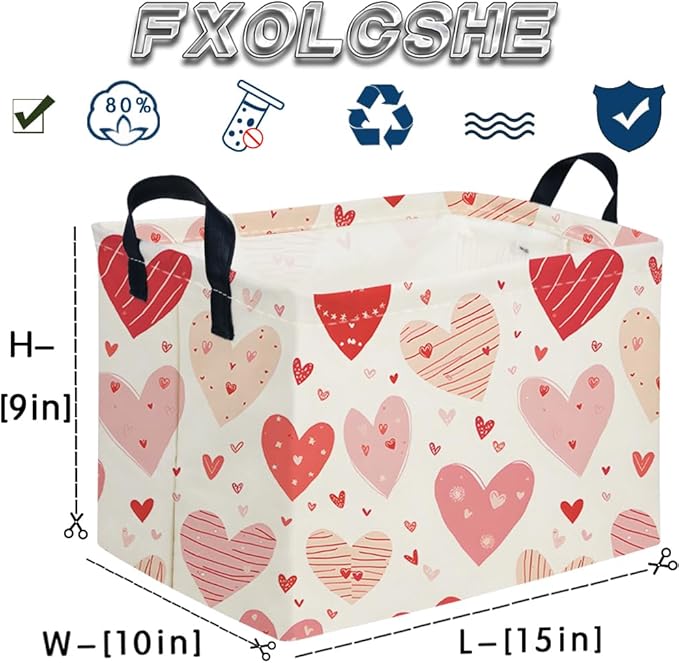 Rectangular Pink Valentine's Day Gift Basket,nursery basket,Pink girls gift baskets,kids toy storage Bin, Love Heart Room Decor for Home,Shelf Baskets(Shaped lines Heart)