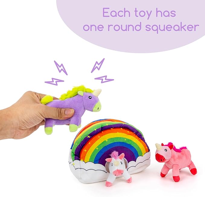 Hollypet Hide and Seek Squeaky Dog Toy, Designed Interactive Puzzle Plush Stuffed Puppy Toys, Unicorn