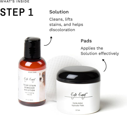 Eye Envy Dog Tear Stain Remover Starter Kit with ProPowder Brush | Stain Solution, Applicator Pads, Stain Powder and Large Applicator Brush | Lasts 30-45 Days