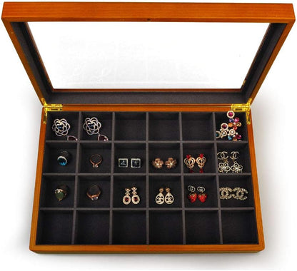 Oirlv Solid Wooden Jewelry Box Rings Earrings Necklaces Display Case with Lid Vintage Jewelry Organizer Box for Women