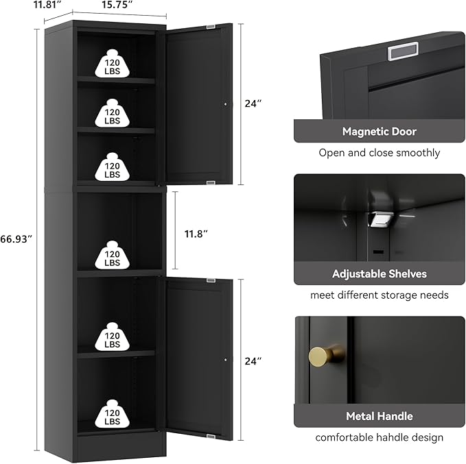 2-Door Metal Storage Cabinet, Tall Slim Pantry Organizer