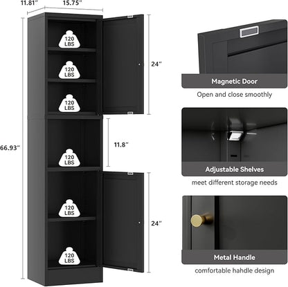 2-Door Metal Storage Cabinet, Tall Slim Pantry Organizer