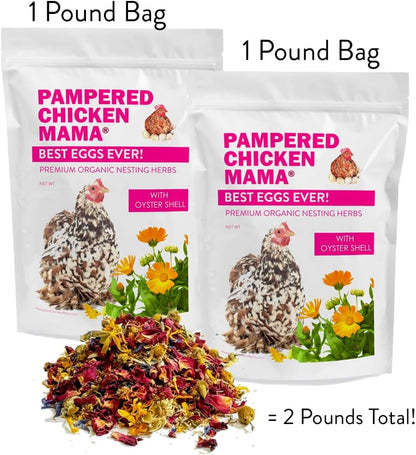 Pampered Chicken Mama Best Eggs Ever! Nesting Herbs for Chickens (2 Pounds Total) for Chicken Nesting Boxes Calcium Supplement for Chickens | Chicken Feed Supplies, Hen Treats for Coops (2 Bags)