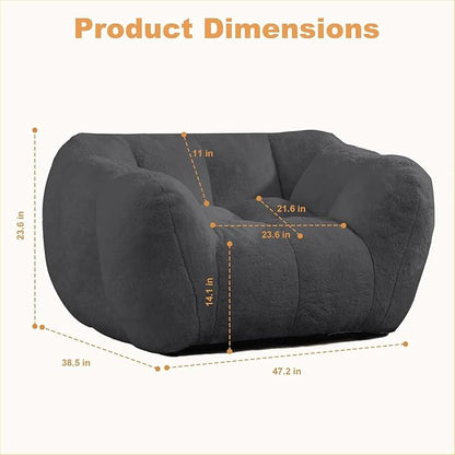 Giant Bean Bag Chair, Bean Bag Chairs for Adults Kids, Oversized Plush Bean Bag Couch with Armrest, Large Chair with Filler, Stuffed Accent Chair Lounge Floor Sofa for Gaming, Reading, Grey
