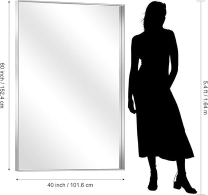 CIRCUMI Silver Bathroom Mirror, Brushed Finish, Tempered Glass, Large Mirror