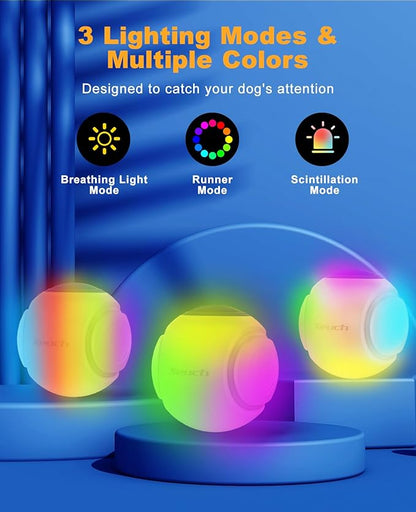 Light Up Dog Balls, LED Dog Toy Ball Rechargeable, Bounce-Activated Durable Fetch Ball Grow in The Dark, Night Glowing Dogs Toys, Natural Rubber, Color Changing LED, 2.5 inches-Blue