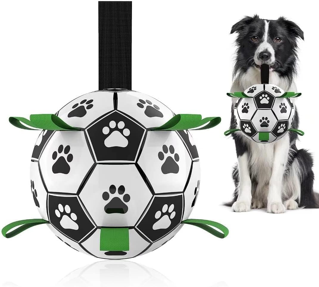 QDAN Premium Dog Toys Balls, Dog Soccer Ball with Straps, Dog Birthday Gifts, Herding Ball, Durable Balls for Small Medium Pet, Puppy Outdoor Toy, Pet Training Soccer Ball, World Cup Soccer (6 Inch)