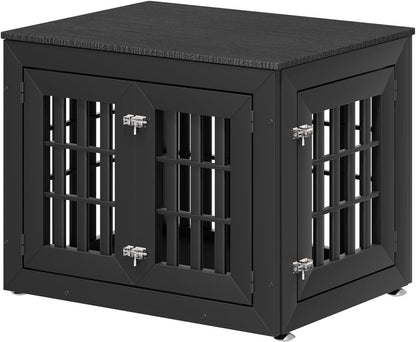 32" Heavy Duty Dog Crate Furniture for Small,Medium and Large Dogs,Rustic Wooden Dog Cage Kennel Indoor Furniture with Waterproof Top,Decorative Pet House Side End Table (Black)