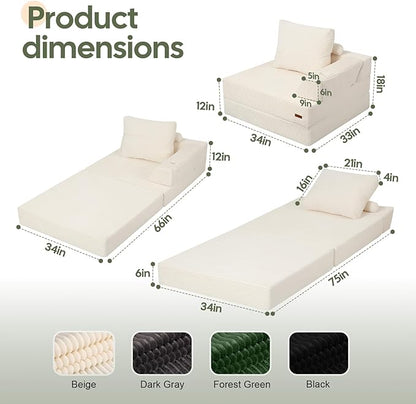 COMAX Folding Sofa Bed, Foldable Couch for Bedroom, Corduroy Convertible Floor Sleeper Futon Chair Foam, 3 in 1 Fold Out Chair Portable Comfy Lounge Couch Single Sofa Bed for Small Space Guest Room