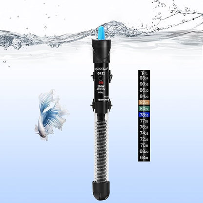 AQUANEAT Aquarium Heater, 200W Fish Tank Heater, Adjustable Submersible Water Thermostat with Thermometer