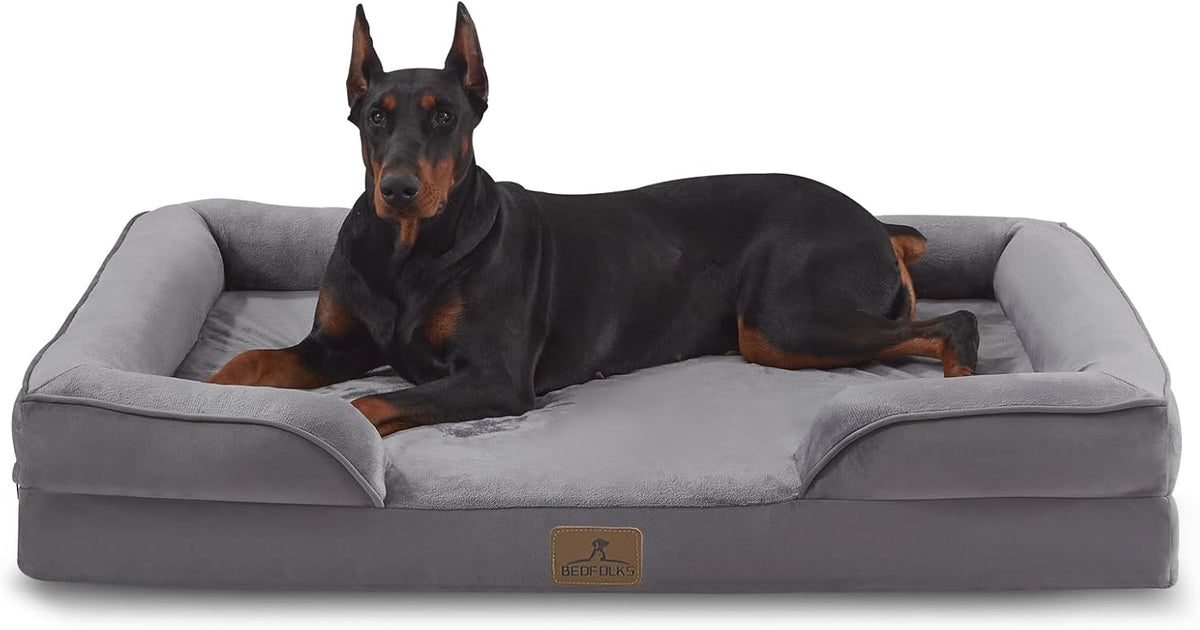 Bedfolks Orthopedic Dog Bed, Waterproof Dog Sofa Bed for Extra Large Dogs, Egg Foam Pet Couch Bed with Removable Washable Cover and Nonslip Bottom, Dark Grey
