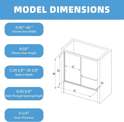 Royal Guard 56-60" W x 58" H Semi-Frameless Sliding Shower Door