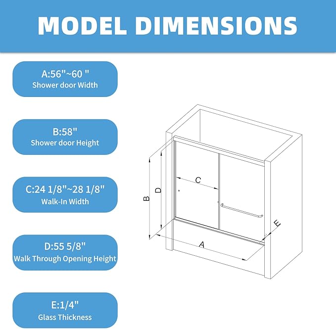 Royal Guard 56-60" W x 58" H Semi-Frameless Sliding Shower Door
