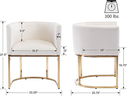 VESCASA Velvet Upholstered Dining Chairs with Barrel Back, Mid Century Modern Padded Restaurant Chairs with Gold Metal Frame for Kitchen, Dining Room, Set of 3, White