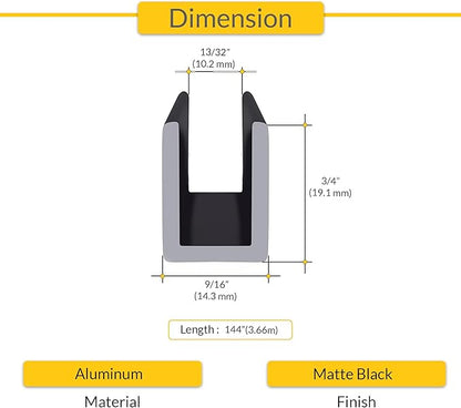 Brixwell SDCD3812MBL-XCP25 Matte Black Frameless Shower Door Aluminum Deep