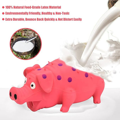 Pig Squeaky Dog Toy, 2 PCS Interactive Rubber Dog Chew Toy - Durable Latex Spot Grunting Pig Toys That Oink for Small Medium Large Dogs (Yellow, Pink)