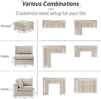 Cloud Modular Sectional Sofa Couch,120.45" Convertible Couches 3 Seater Sofa for Living Room,Minimalist Deep Sofa Couches,Covers Washable&Replaceable(Khkai)