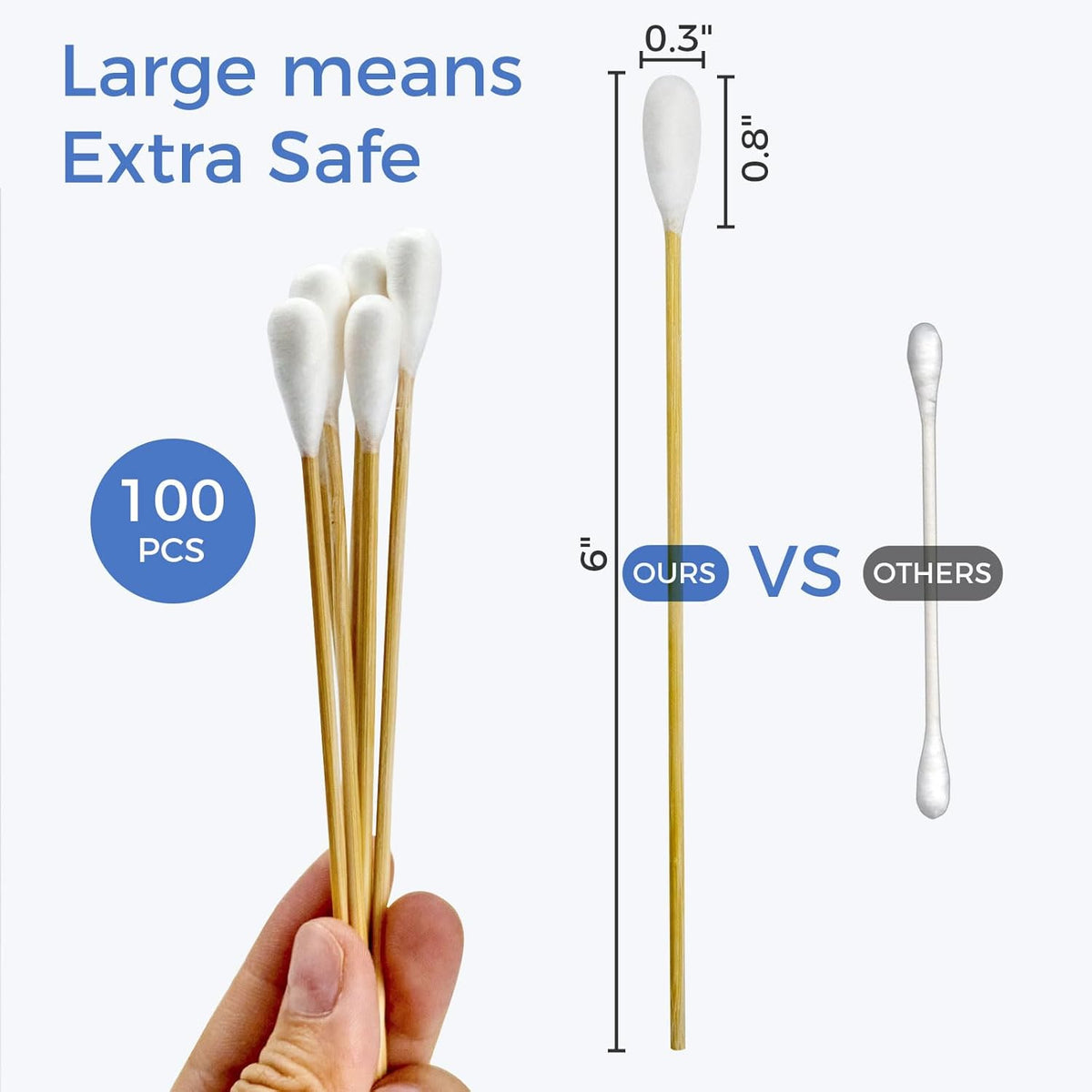 GOLD HONEY 6 Inch Large Cotton Swabs, 100PCS Dog Ear Swabs with Bamboo Handle for Dogs, Pet-Specific, Gentle Design, Lint-Free, Canine Cotton Stick Ear Cleaning