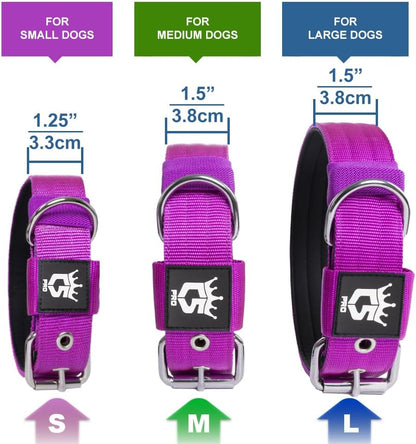 TSPRO Tactical Dog Collar 1.5 Inch Wide Thick Dog Collars with Heavy Duty Metal Buckle, Durable, Strong, Adjustable for Medium to Large Dogs (Purple M)