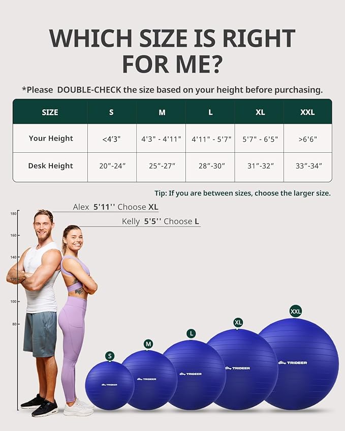Trideer Exercise Ball for Yoga, Pilates & Fitness – Stability Ball Equipment