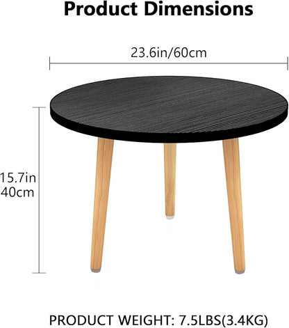 Funecy Round Coffee Table Low Table with 3 Solid Wood Sturdy Legs, Floor Table Desk for Sitting on The Floor, Storage and Living Room Furniture (Black)