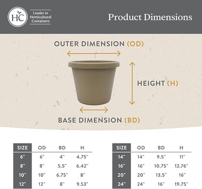 The HC Companies Prima Round Plastic Plant Pot w/Rolled Rim - Lightweight & UV Resistant Flower Pot for Herbs & More - Outdoor & Indoor Plant Pots w/Drainage (8 inch, Warm Gray, Pack of 1)