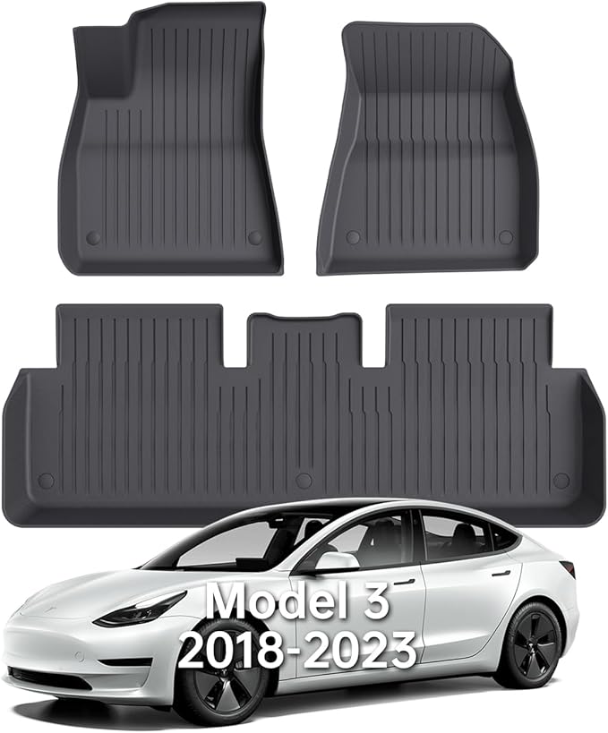 Floor Mats Fits for Tesla Model 3 2023-2018 - All Weather TPE Custom Fit Car Mats Floor Liners, Custom Fit, 3-Piece