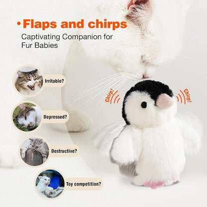 Interactive Cat Toy Rechargeable Automatic Chirping Penguin Bird Cat Toy Infused with Catnip in The Wings, Auto Beating Wings Kitten Toy for Indoor Cats to Play Alone, Never Boredom