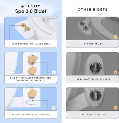 TUSHY 3.0 Spa Bidet Attachment. Cool to Warm Water. It's Time to Replace Toilet