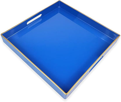 Spsyrine Blue Decorative Tray for Living Room, Square Modern Plastic Coffee Serving Table Tray for Ottoman Bathroom Kitchen,13"*13"