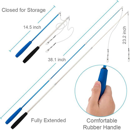 Cat Toys Feather Toy, 2PCS Retractable Wand and 10PCS Replacement Teaser with Bell Refills, Interactive Catcher and Funny Exercise for Kitten.