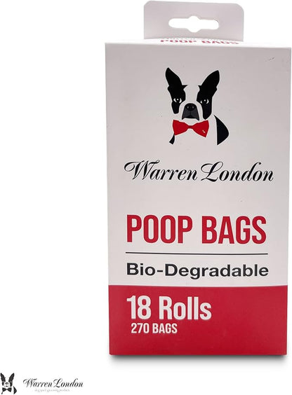 Warren London Poop Bags For Dogs & Pets | Earth Friendly Dog Poop Bags for Cleaning Pet Waste | Boston Terrier French Bulldog Pug | Box of 18 Rolls