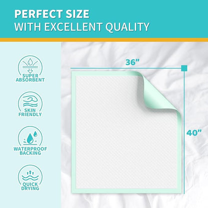MILDPLUS Extra Large Disposable Bed Pads 40"X36" Chucks Pads for Adult | Super Absorbent Underpads, 130G Heavy Duty, Waterproof, For Incontinence, Protection Pads for Bed, Sofa, and Chair