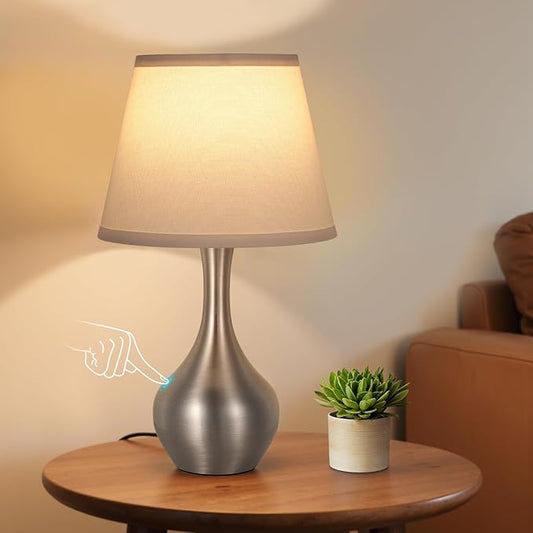 Seealle Touch Table Lamps for Nightstand, 3-Way Dimmable Small Bedroom Lamps for Night Stands, Silver Bedside Lamps for Living Room, Kids Room, End Table(LED Bulb Included)