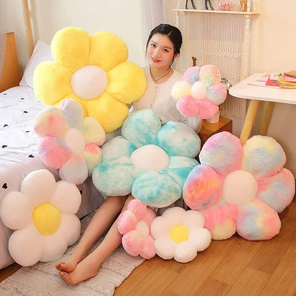 lannery Flower Plush Throw Pillows, Flower Floor Pillow Seating Cushion Toy for Reading, Room, Watching TV (25.6", White-2)