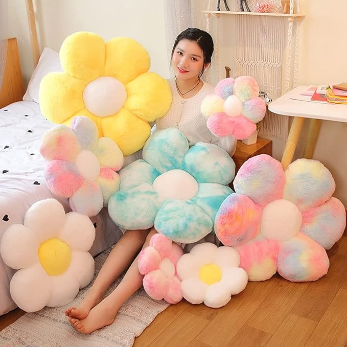 lannery Flower Plush Throw Pillows, Flower Floor Pillow Seating Cushion Toy for Reading, Room, Watching TV (11.8", Color)