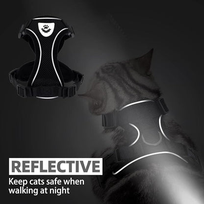 PUPTECK Cat Harness and Leash Set Escape Proof Reflective Cat Walking Harness Adjustable Soft Breathable Mesh Vest for Small Pets, Black, L