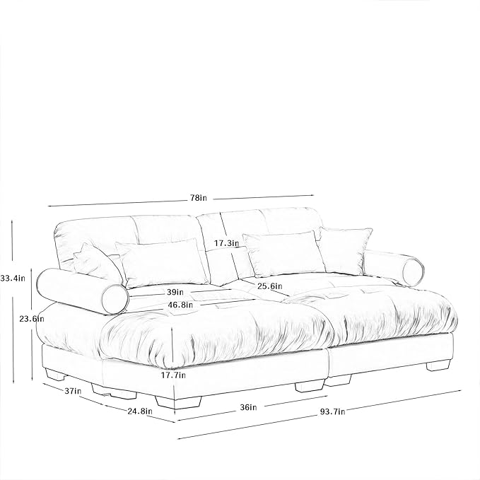 93.7" Loveseat Sofa, 2 Seater Modular Sectional Sofa, Blue Large U Shaped Sectional Couches for Living Room, Fluffy Couch, Love Seat, Velvet Cloud Couch with Ottoman, Deep Seat Sofas for Living Home