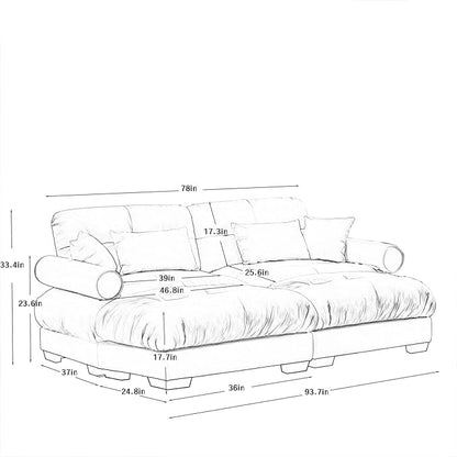 93.7" Loveseat Sofa, 2 Seater Modular Sectional Sofa, Blue Large U Shaped Sectional Couches for Living Room, Fluffy Couch, Love Seat, Velvet Cloud Couch with Ottoman, Deep Seat Sofas for Living Home